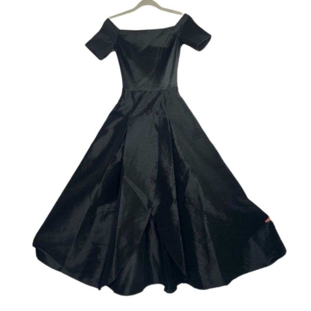 Bebe Black Taffeta Off the Shoulder Gown size 0